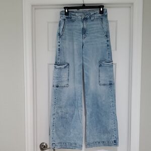 American Eagle Cargo HR Baggy Wide-Leg Denim Jeans Sz 2R